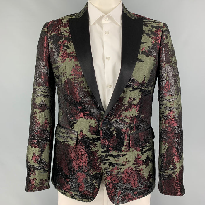 DSQUARED2 Size 42 Olive Burgundy Black Jacquard Acetate Blend Sport Coat