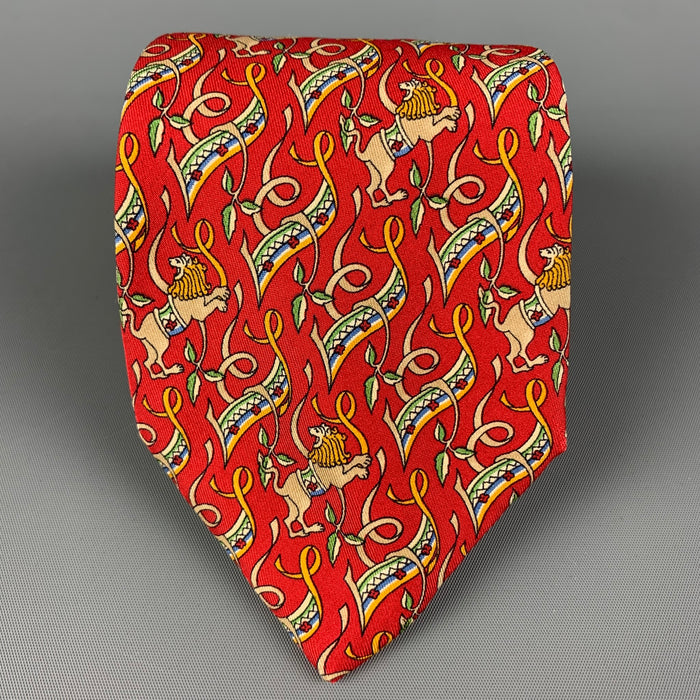 SALVATORE FERRAGAMO Red Orange Silk Tie