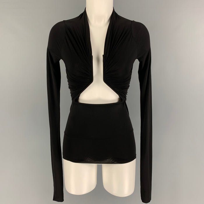 RICK OWENS FOGACHINE 22 Size 4 Black Polyamide Long Sleeve Blouse