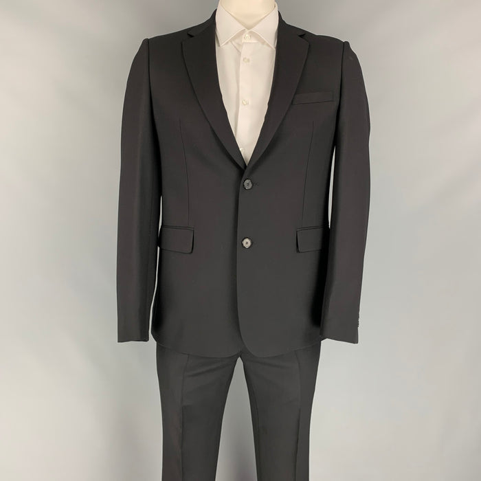 GIVENCHY Size 42 Black Wool Notch Lapel Suit