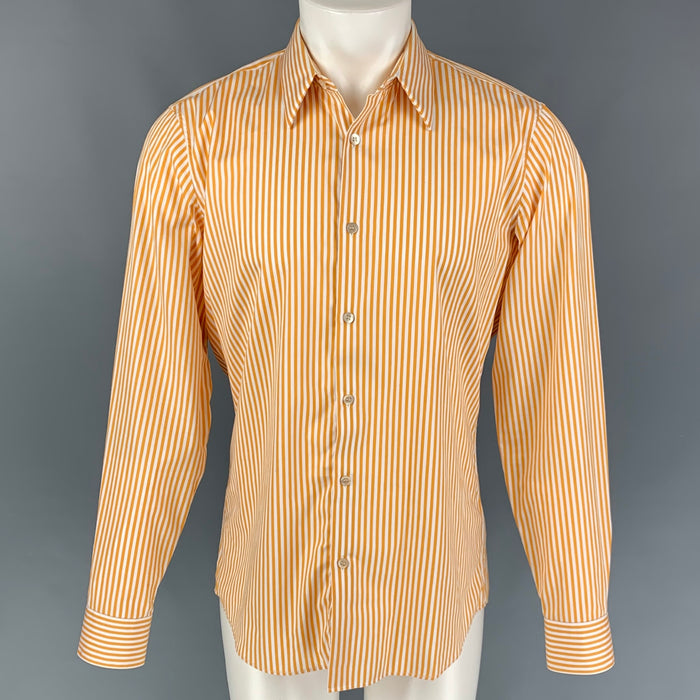 DRIES VAN NOTEN Size S Orange White Stripe Cotton Button Up Long Sleeve Shirt