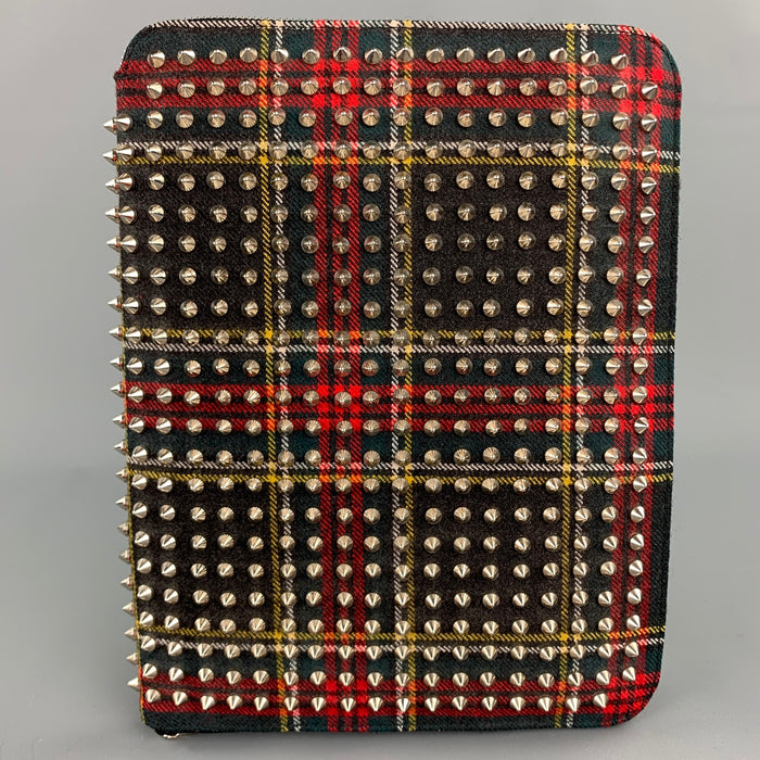 CHRISTIAN LOUBOUTIN Black & Red Plaid Canvas Spike iPad Case