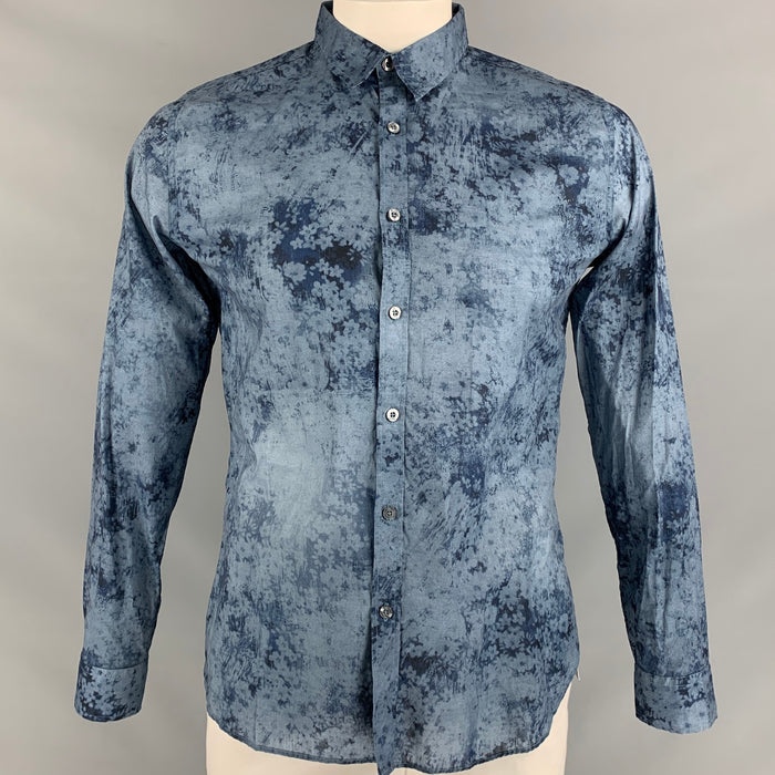 PAUL SMITH Talla 42 Camisa de manga larga con botones florales azules