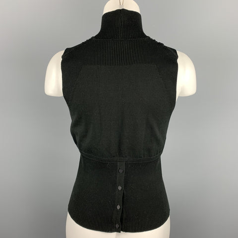 CHANEL Size 8 Black Cotton Ribbed Tutrleneck Sleeveless Pullover