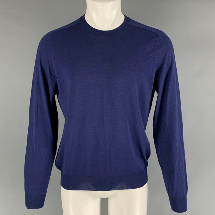 LOUIS VUITTON Talla M Jersey de cuello redondo de seda y lana de punto azul