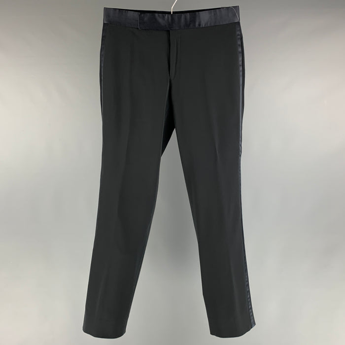 GIORGIO ARMANI Size 34 Black Solid Polyester Elastane Tuxedo Dress Pants