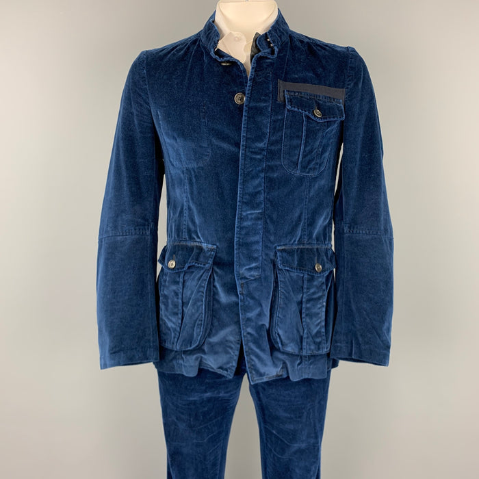 DRIES VAN NOTEN Size 40 Blue Cotton Patch Pocket Nehru Collar Set
