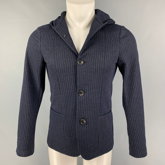 EMPORIO ARMANI Size 34 Navy Gray Pinstripe Hoodie Jacket