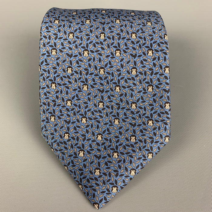 HERMES 5439 FA Blue Silk Tie