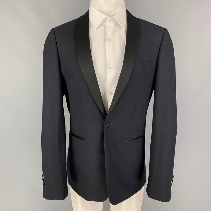 SANDRO Size 40 Black Wool Tuxedo Sport Coat