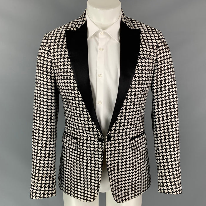 DSQUARED2 Size 40 Black & White Houndstooth Cotton / Silk Sport Coat