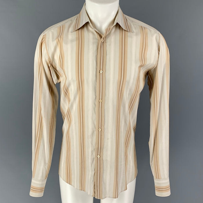 GUCCI Size M Beige Khaki Stripe Cotton Button Up Long Sleeve Shirt