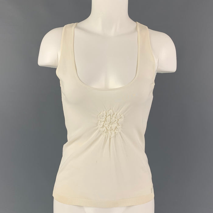 CHANEL 03C Talla 6 Camiseta sin mangas de rayón de algodón beige
