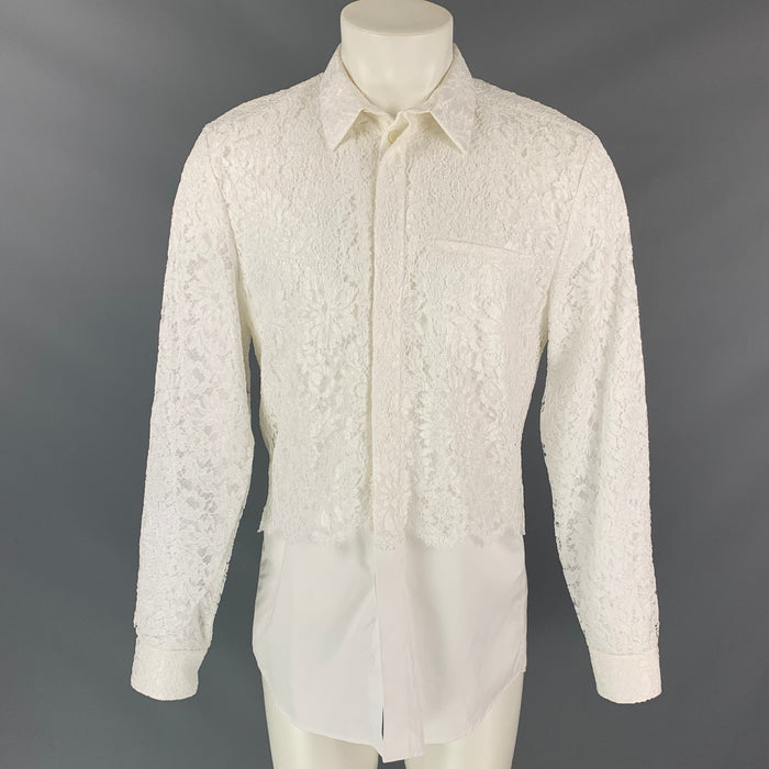 GIVENCHY Size M White Lace Viscose Blend Hidden Placket Long Sleeve Shirt