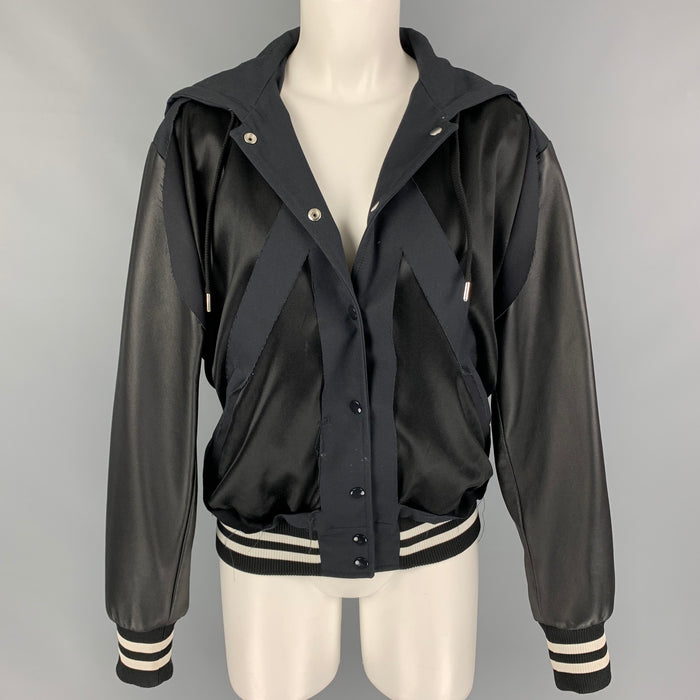 MAISON MARGIELA 2018 Size 2 Black White Polyester Blend Cut Out Jacket