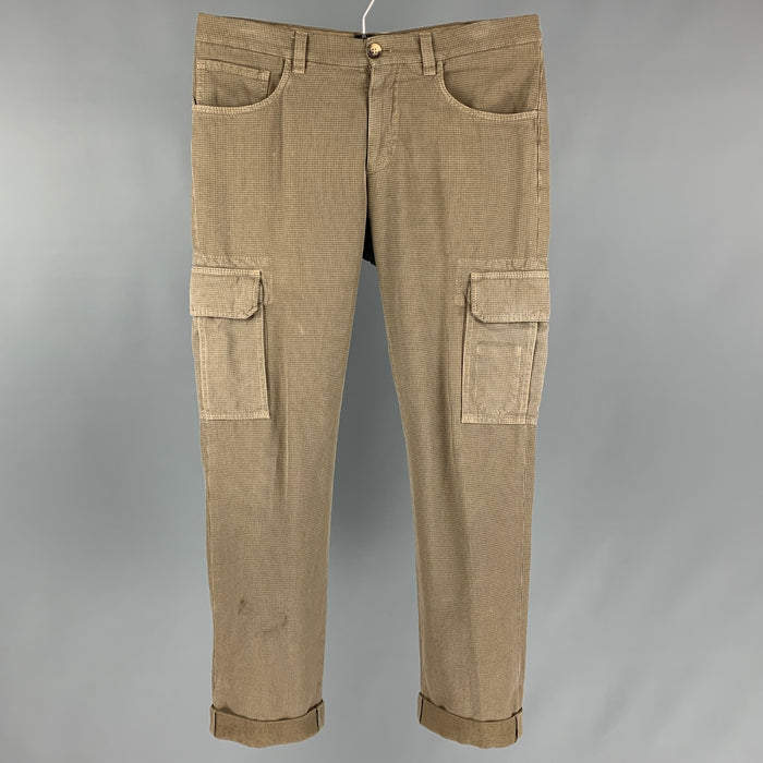 BRUNELLO CUCINELLI Size 30 Brown Houndstooth Cotton Cargo Casual Pants