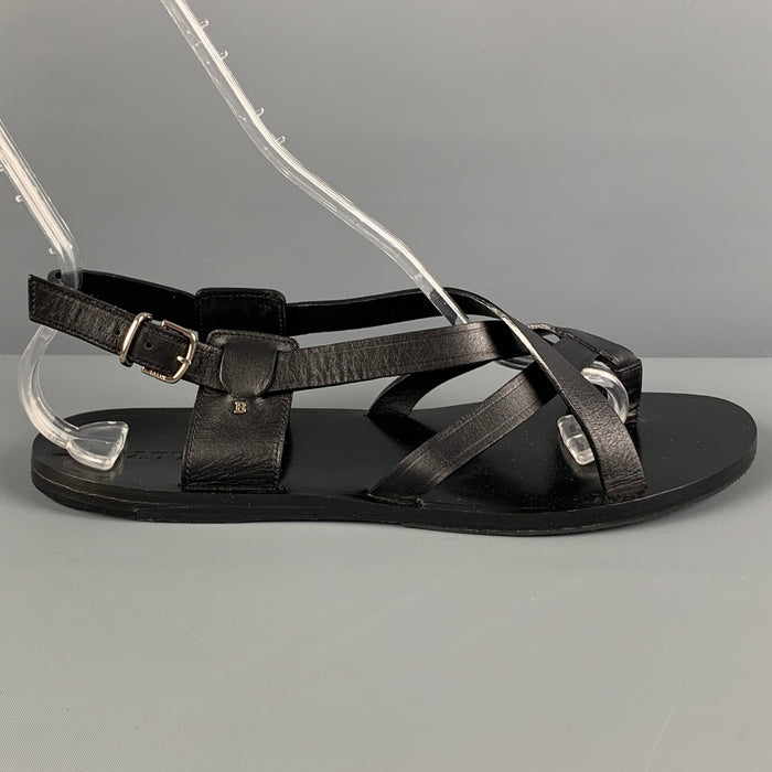 BALLY Size 9.5 Black Leather Thong Sandals