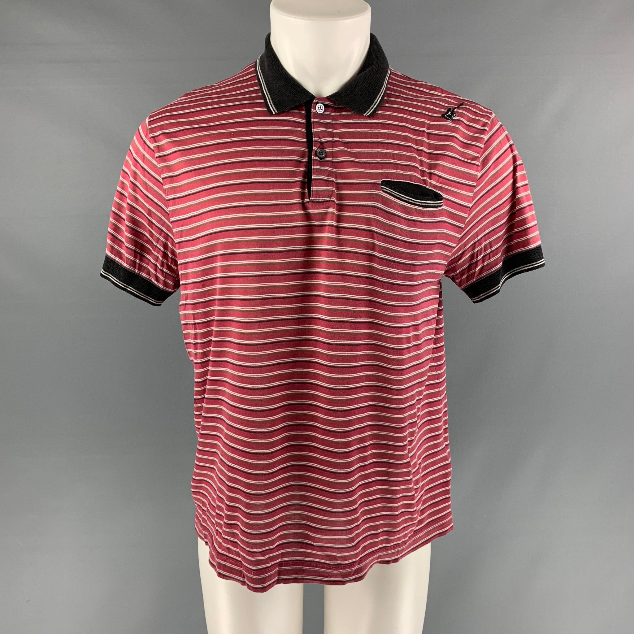 DIOR HOMME Size M Red Black Stripe Cotton Buttoned Polo – Sui
