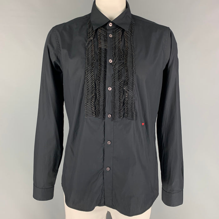 MOSCHINO Size XXL Black Cotton Button Up Long Sleeve Shirt