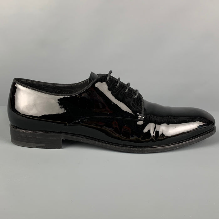 GIORGIO ARMANI Size 12.5 Black Patent Leather Lace Up Shoes