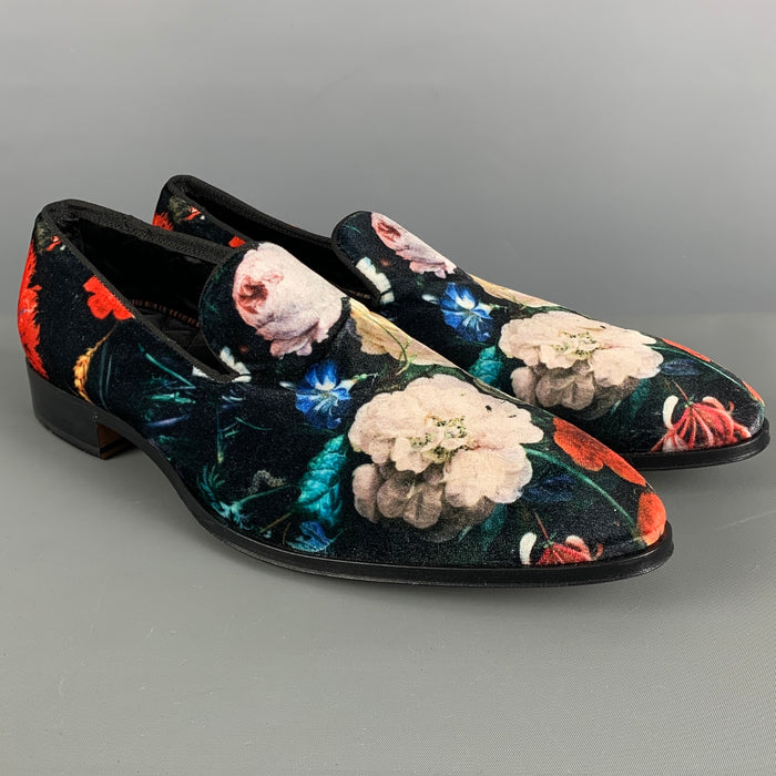 PAUL SMITH Talla 10 Mocasines de terciopelo floral multicolor
