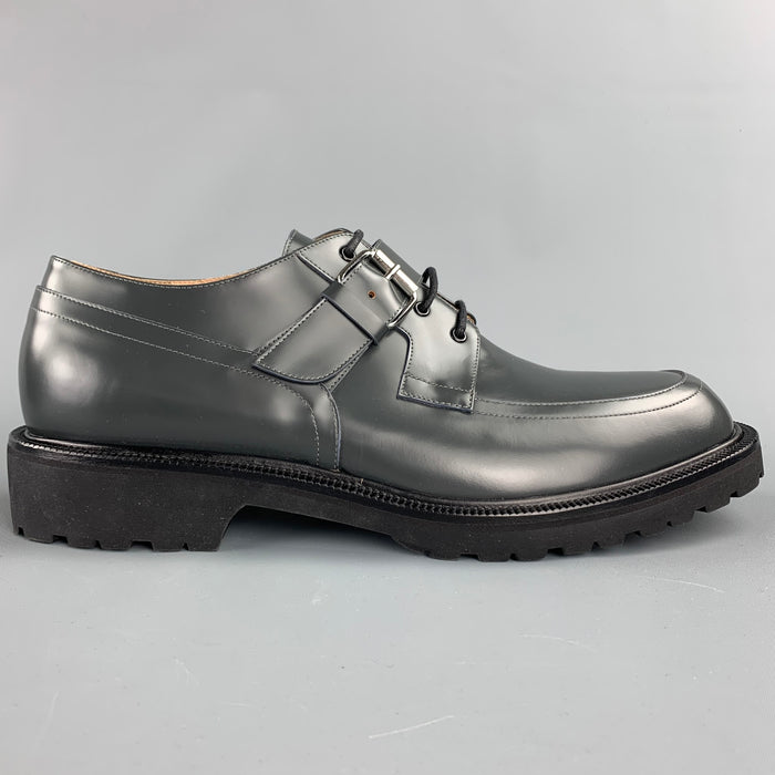 DRIES VAN NOTEN Size 12 Grey Leather Lace Up & Belt Shoes