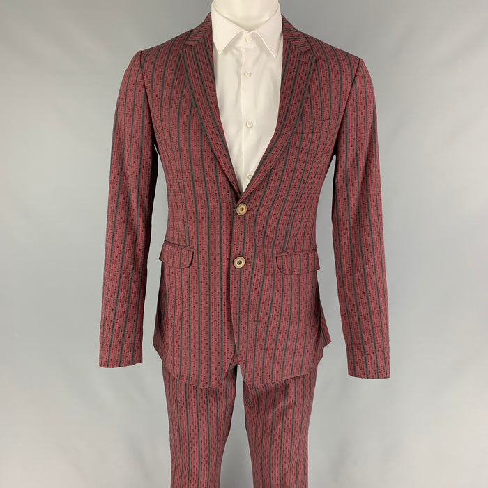 ETRO Size 38 Burgundy Stripe Cotton Silk Notch Lapel Suit