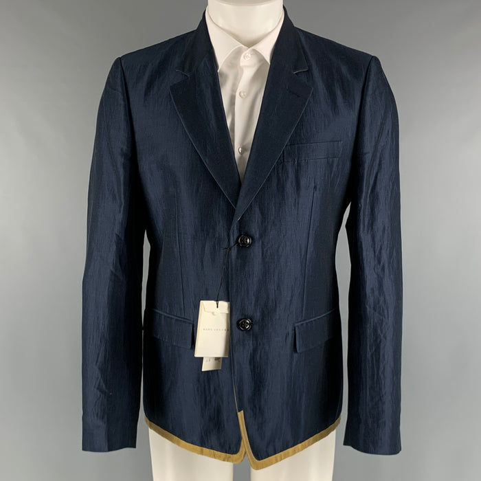 MARC JACOBS Size 40 Navy Gold Solid Ramie Cotton Notch Lapel Sport Coat