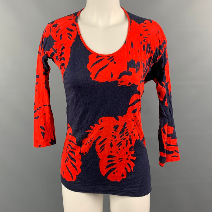 VIVIENNE WESTWOOD ANGLOMANIA Size M Navy / Red Leafs Asymmetrical T-Shirt
