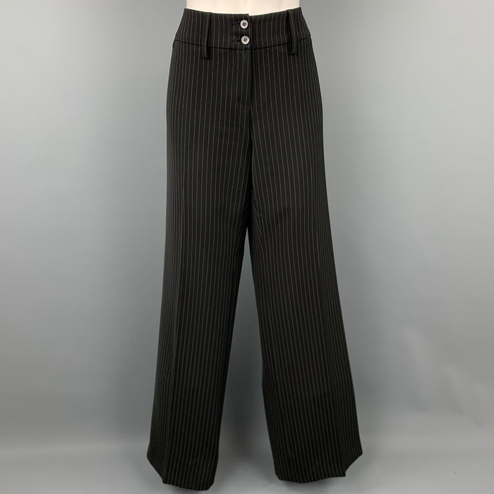 ARMANI COLLEZIONI Size 8 Black Pinstripe Polyester Blend Wide Leg Dress Pants