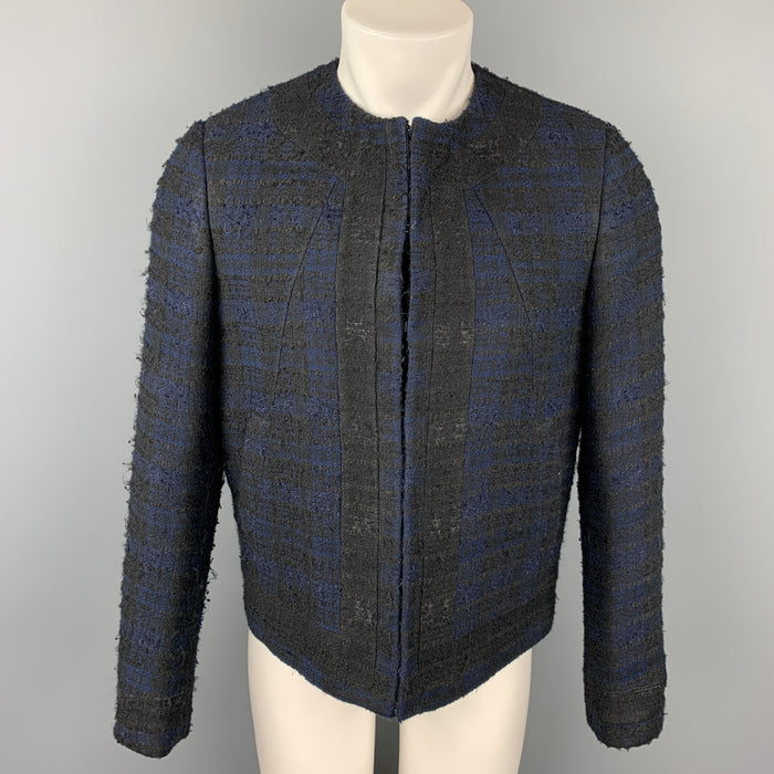 GIVENCHY Size 38 Navy & Black Tweed Acrylic Blend Collarless Jacket
