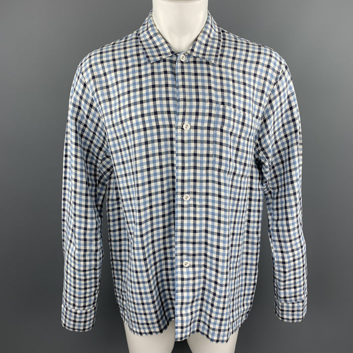 OUR LEGACY Size 40 White & Blue Checkered Plaid Cotton Oversized Shirt
