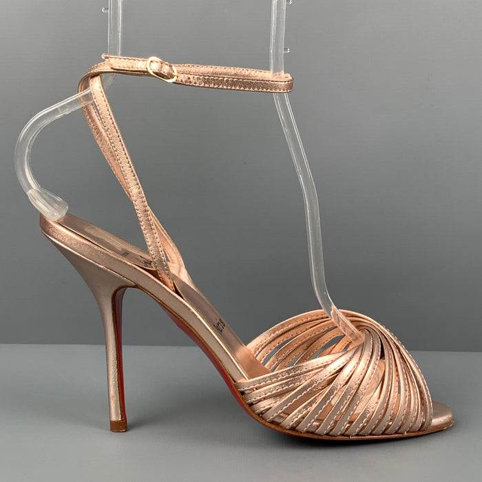 CHRISTIAN LOUBOUTIN Size 7 Rose Leather Metallic Ankle Strap Sandals