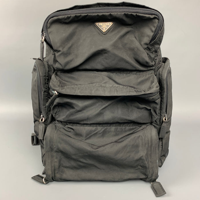 PRADA Black Nylon Zipper Pockets Backpack
