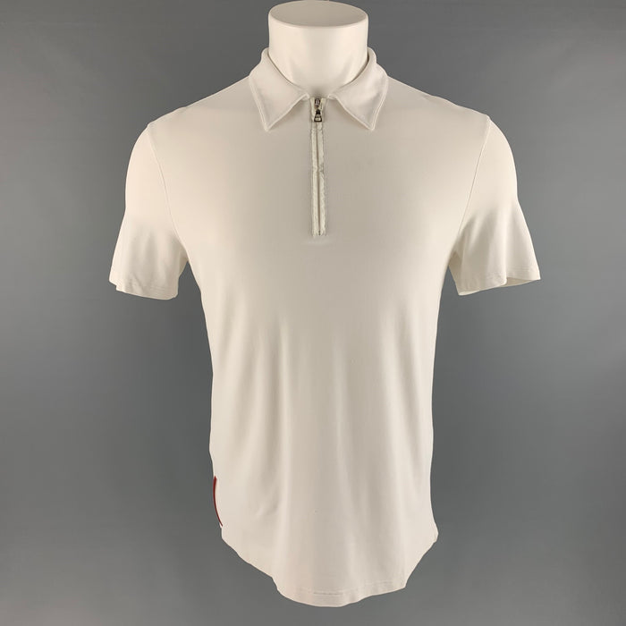 PRADA Size M White Pique Viscose Blend 1/4 Zip T-shirt