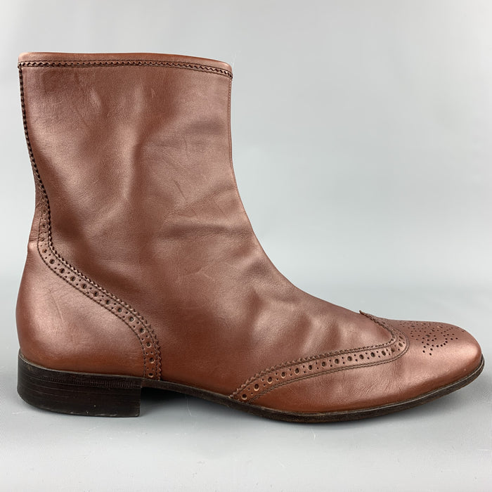 MIU MIU Size 11 Brown Perforated Leather Wingtip Boots