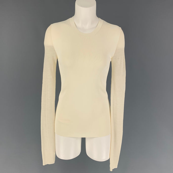CELINE Size M Cream Viscose Blend Two Tone Crew-Neck Pullover