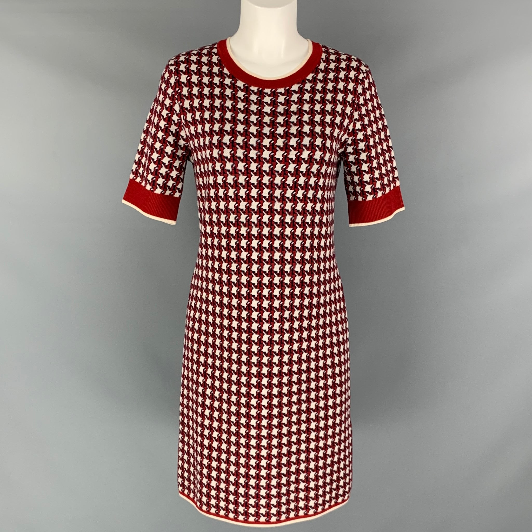 BLACK FLEECE Size M Burgundy White & Blue Wool Knitted Shift Dress Sui Generis Designer Consignment BLACK FLEECE Size M Burgundy White & Blue Wool Knitted Shift Dress Sui Generis Designer Consignment