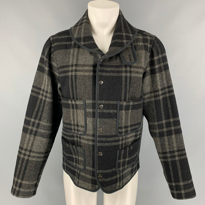 RRL by RALPH LAUREN Size M Black & Grey Plaid Wool Snaps Jacket