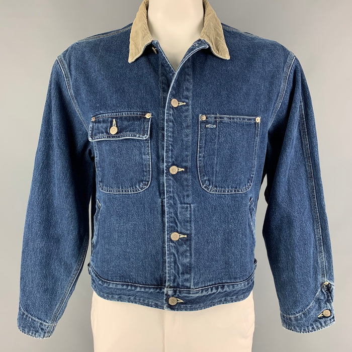 RRL by RALPH LAUREN Size L Blue Taupe Cotton Trucker Jacket