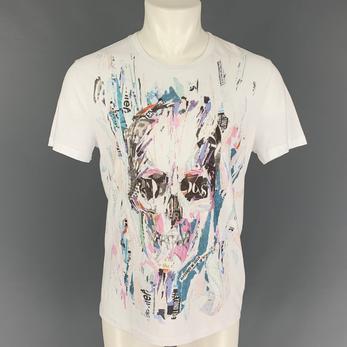 ALEXANDER MCQUEEN Size M White Multi-Color Graphic Cotton Short Sleeve T-shirt