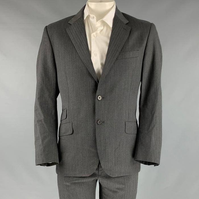 PAUL SMITH Talla 42 Traje con solapa de muesca de lana en espiga color carbón