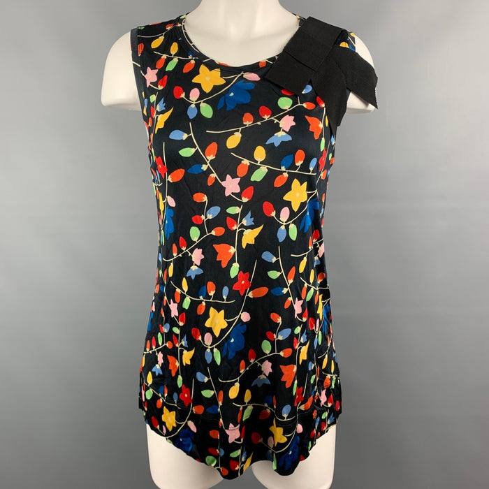 LOVE MOSCHINO Size 4 Black Multicolor Viscose Floral Black Bow Blouse