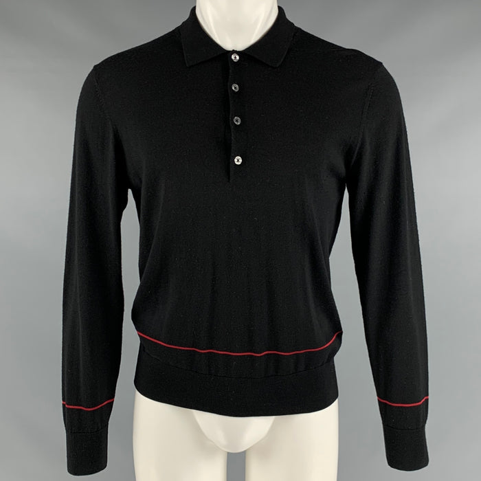 PAUL SMITH Talla S Polo de lana merino negro rojo