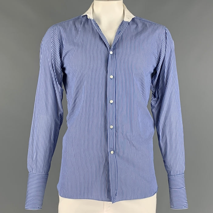 RALPH LAUREN Size L Blue White Stripe Cotton French Cuff Long Sleeve Shirt