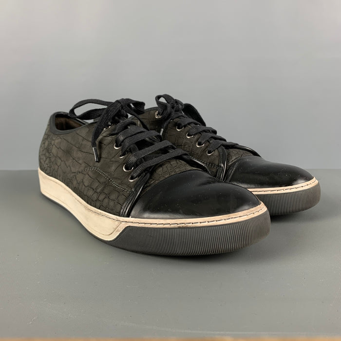 LANVIN Size 11 Black Textured Lace Sneakers