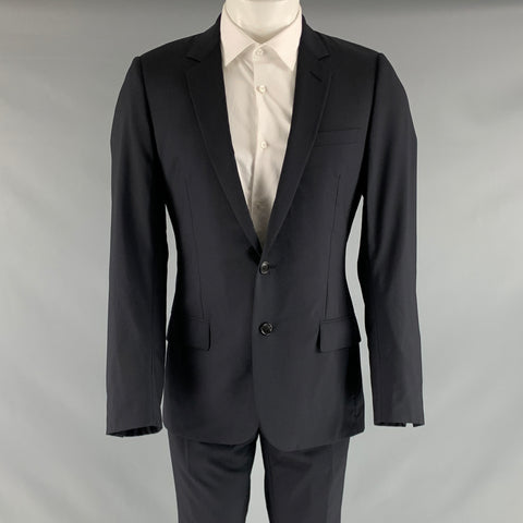 DIOR HOMME Size 38 Black Solid Wool Notch Lapel Suit