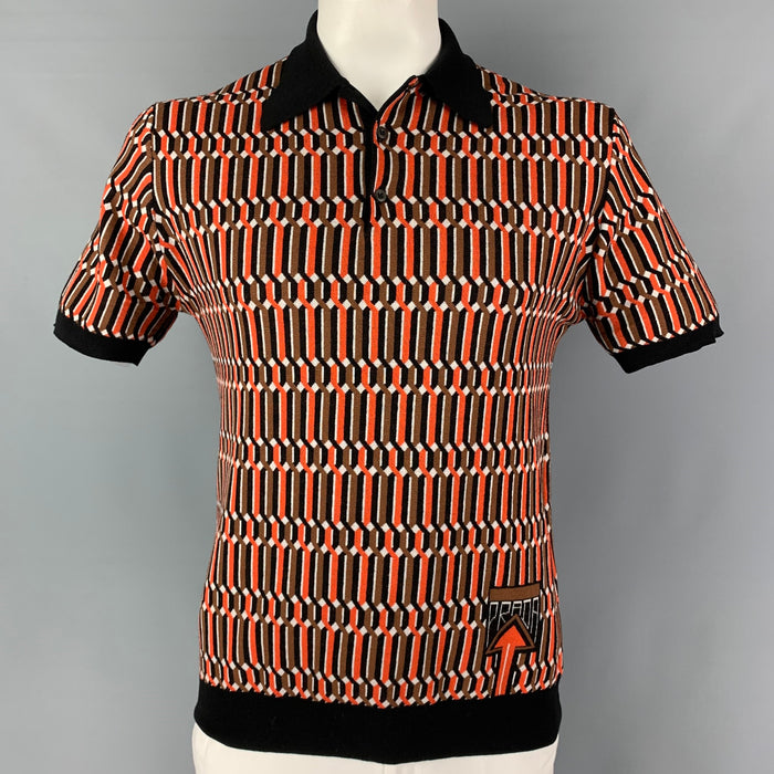 PRADA Size L Multi-Color Pattern Wool Buttoned Polo