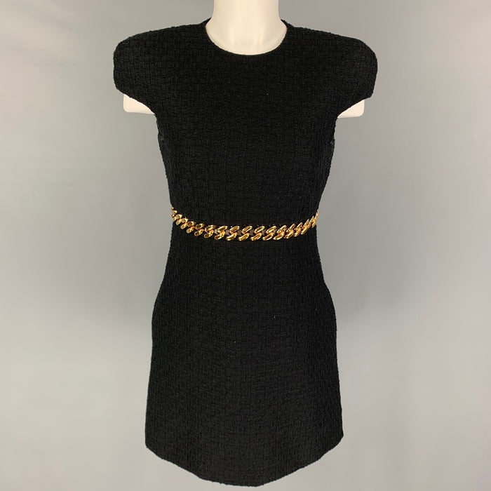 VERSACE Size 2 Black Cotton Textured Cap Sleeves Dress
