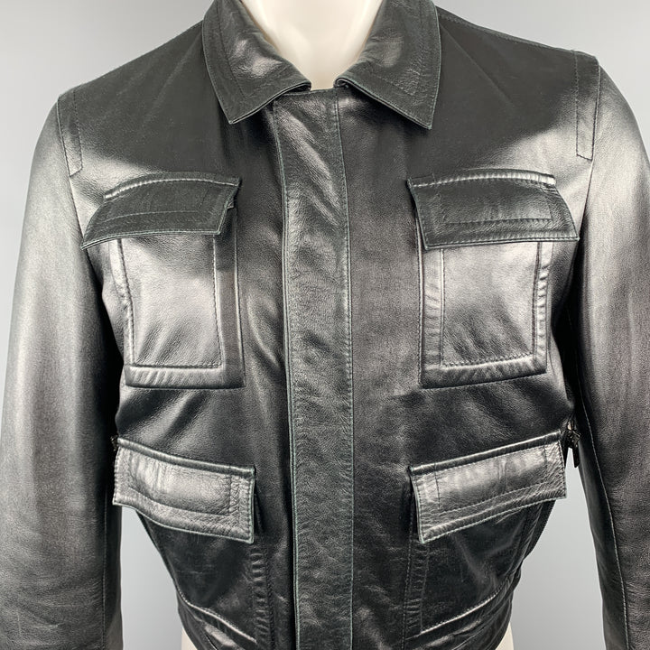 GIVENCHY Talla 38 Chaqueta con bolsillo con solapa y cuello de cuero negro